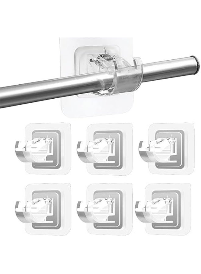 No Drill Curtain Rod Brackets No Drilling Self Adhesive Curtain Rod Holder Hooks Nail Free Adjustable Curtain Rod Hooks Curtain Hangers for Bathroom Kitchen Home Bathroom and Hotel 6 PCS - Image 1