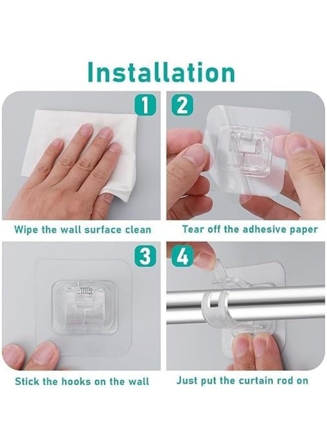 No Drill Curtain Rod Brackets No Drilling Self Adhesive Curtain Rod Holder Hooks Nail Free Adjustable Curtain Rod Hooks Curtain Hangers for Bathroom Kitchen Home Bathroom and Hotel 6 PCS - Image 5
