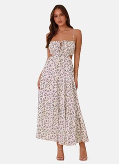 يونيكي White Floral Print Chiffon A-Line Maxi Dress  - Image 1