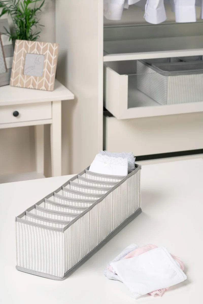 Ocean Home Textile 10 Compartment Gray Striped Cabinet Drawer Inside Accordion Type Folding Laundry Organizer