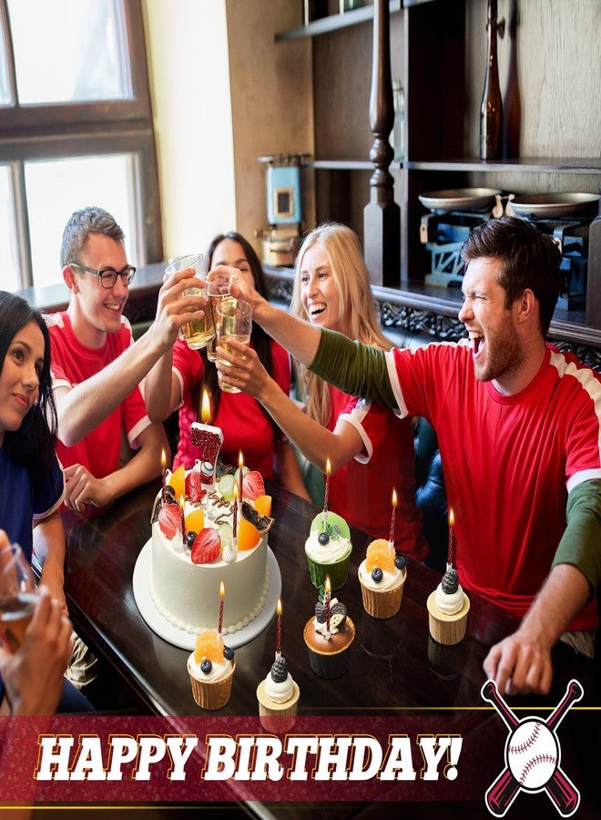 MTLEE Baseball Birthday Number 7 Candle with 10 Long Thin Cupcake Candle Red Baseball Cake Topper Sequins Sports Theme Birthday Party Decorations for Anniversary Celebrations - Image 3