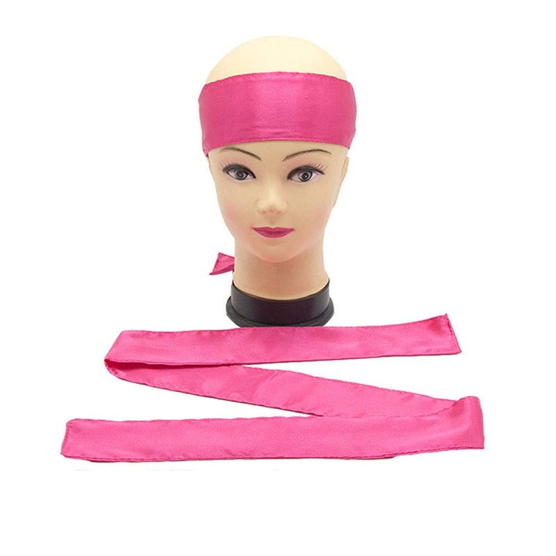 Teensery Hair Wrap Band, 2 Pcs Satin Edge Laying Scarf Wig Grip Head Band for Women and Girls, Makeup, Yoga, Sport, Lace Frontal Wigs, Black and Rose Red - Image 3