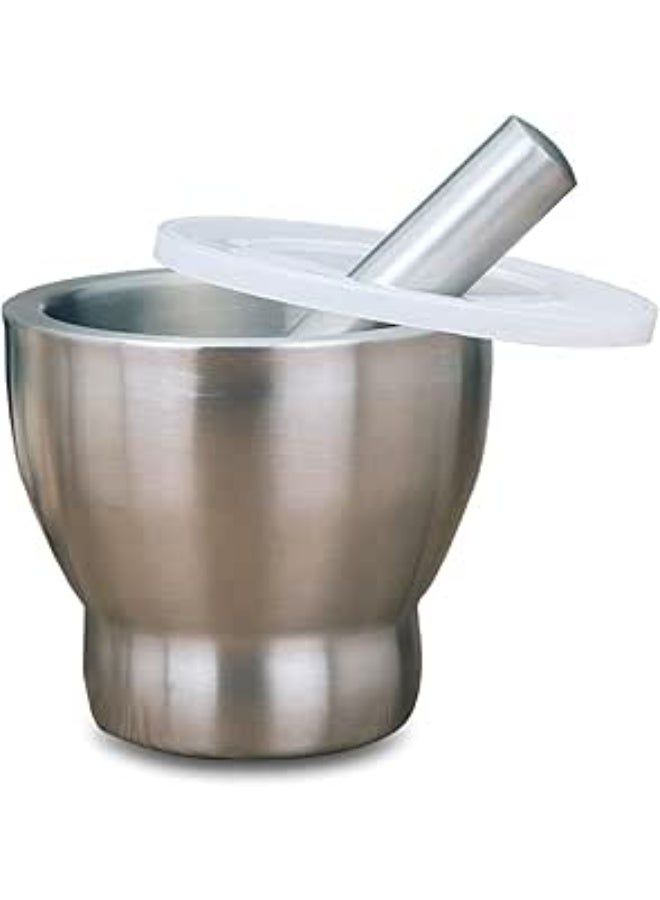 10cm Stainless Steel Mortar with Airtight Lid – For Grinding Spices and Garlic, Practical and Robust Design for Everyday Use AR - Image 1