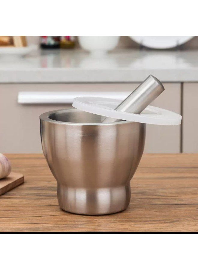 10cm Stainless Steel Mortar with Airtight Lid – For Grinding Spices and Garlic, Practical and Robust Design for Everyday Use AR - Image 2