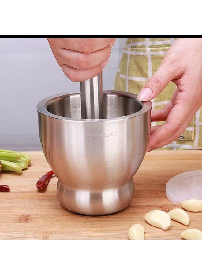 10cm Stainless Steel Mortar with Airtight Lid – For Grinding Spices and Garlic, Practical and Robust Design for Everyday Use AR - Image 3