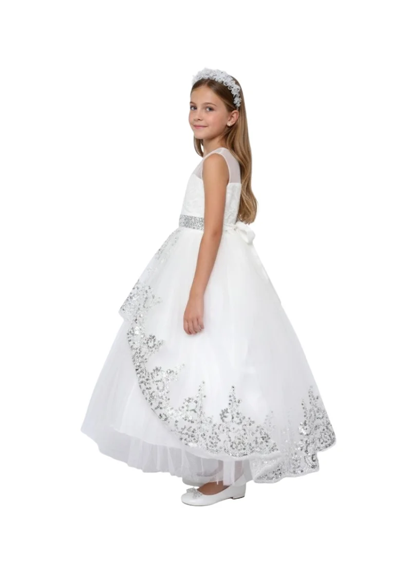 D'Daniela Sleeveless Princess Dress with Metallic Lace Detail