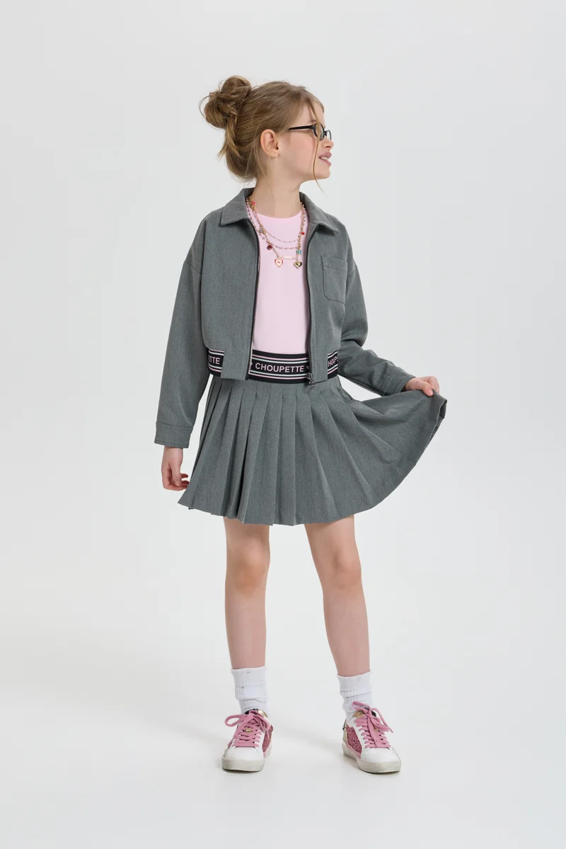 Choupette Grey Plated Skirt, elastic band - Choupette