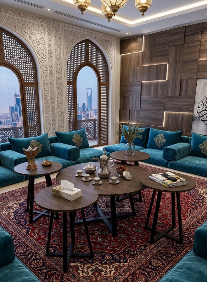 طقم من 5 قطع، طقم طاولة قهوة دائرية 1+4 ل. 80*80*45، س. 40*40*50 سم - Image 2