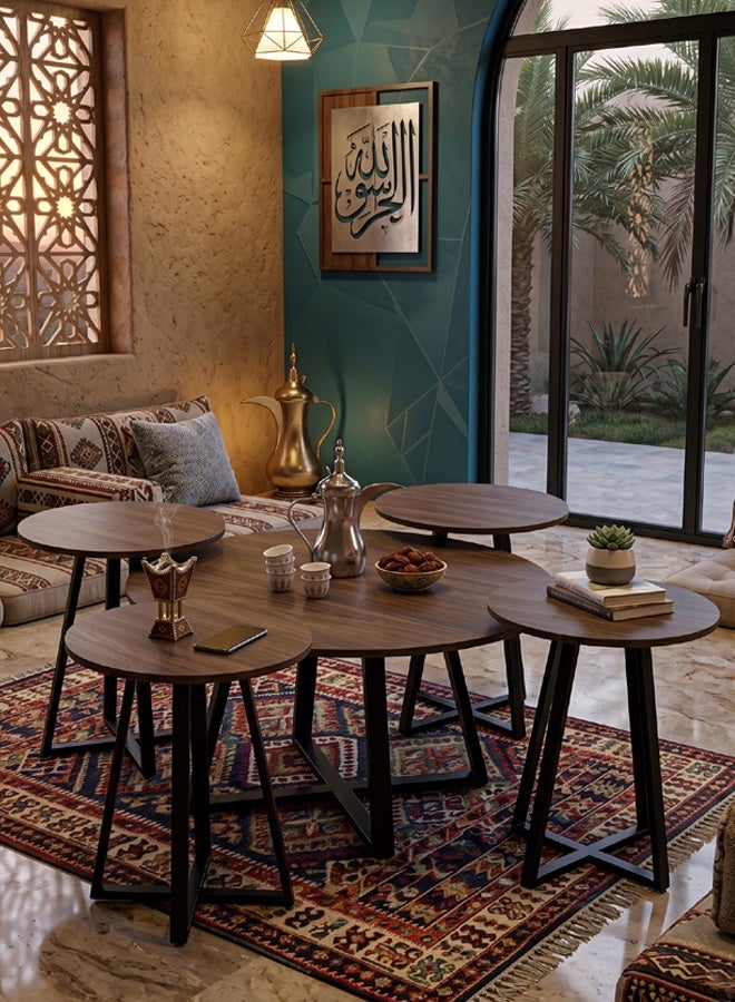 طقم من 5 قطع، طقم طاولة قهوة دائرية 1+4 ل. 80*80*45، س. 40*40*50 سم - Image 1