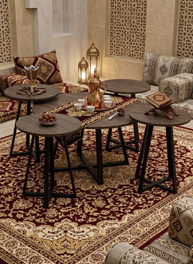 طقم من 5 قطع، طقم طاولة قهوة دائرية 1+4 ل. 80*80*45، س. 40*40*50 سم - Image 3