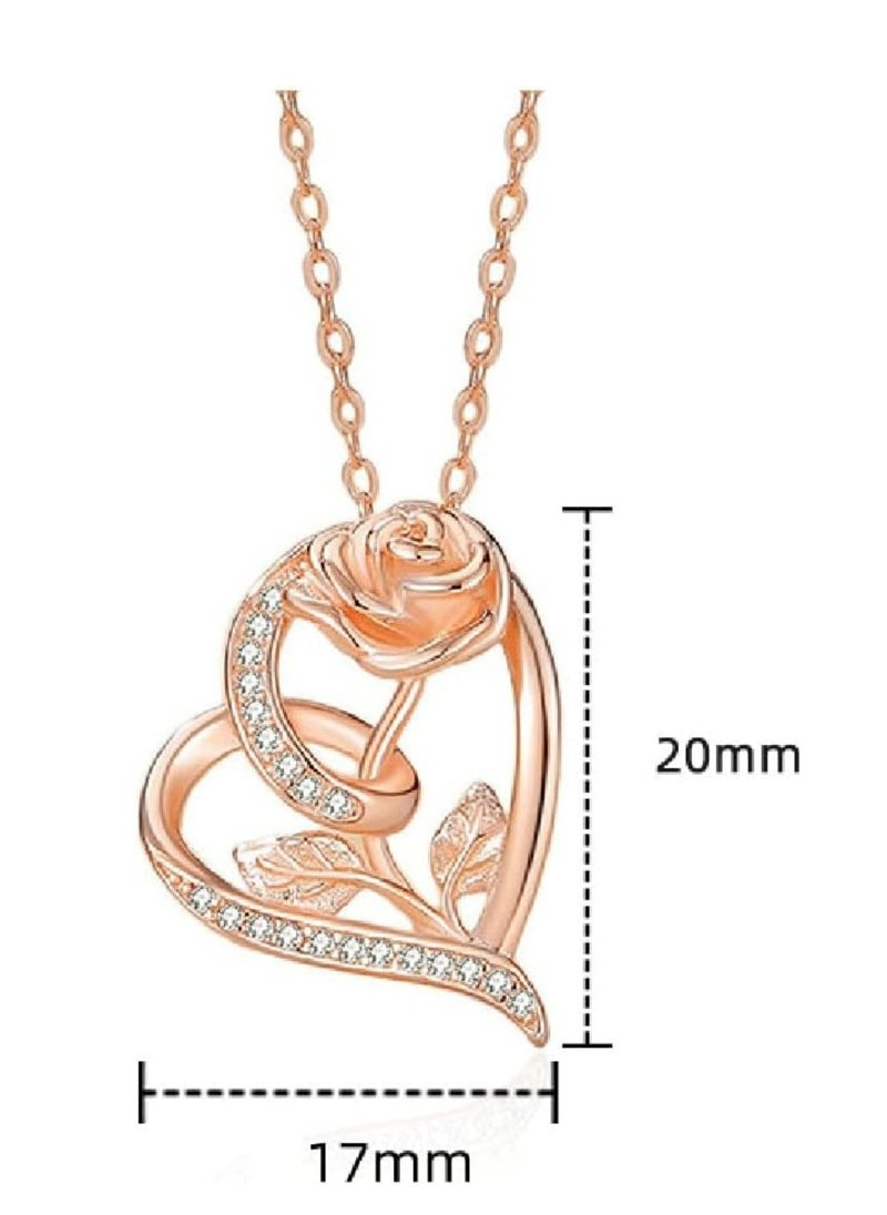 Mike Music - Elegantly Crafted 925 Sterling Silver Heart and Blooming Rose Pendant Necklace with Cubic Zirconia Accents - Image 1