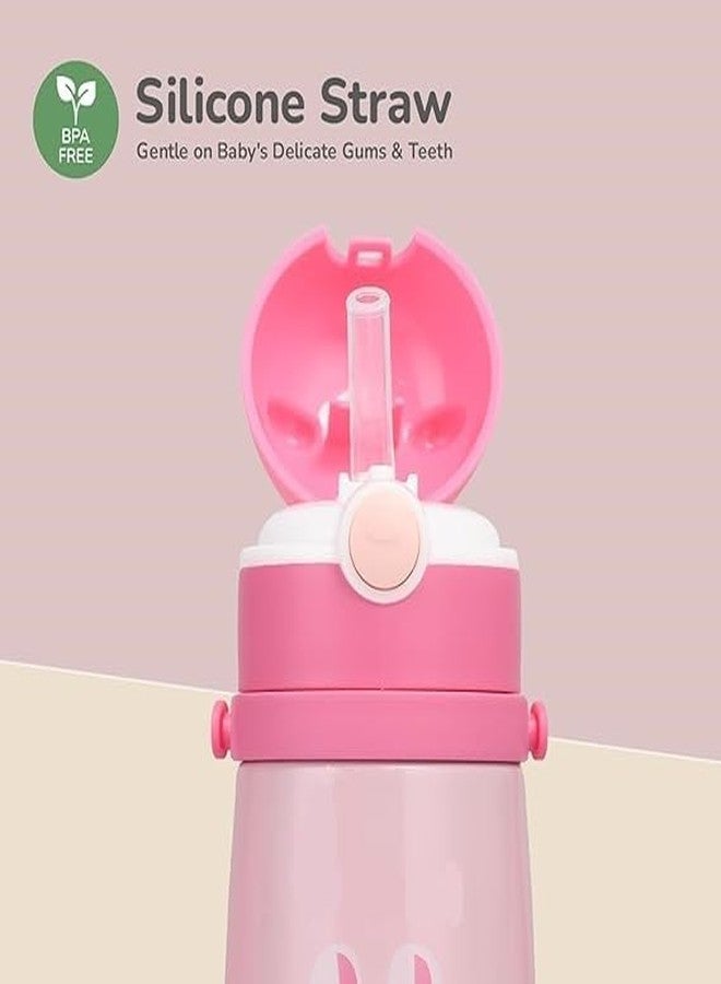 Zerya Goofy 480 ML Vacuum Thermo Seal Insulated Double Wall Steel Body Baby Sipper with One Touch Opening & Silicon Straw,Long Retention of Temperature of Hot & Cold Liquids (Pink) - Image 2