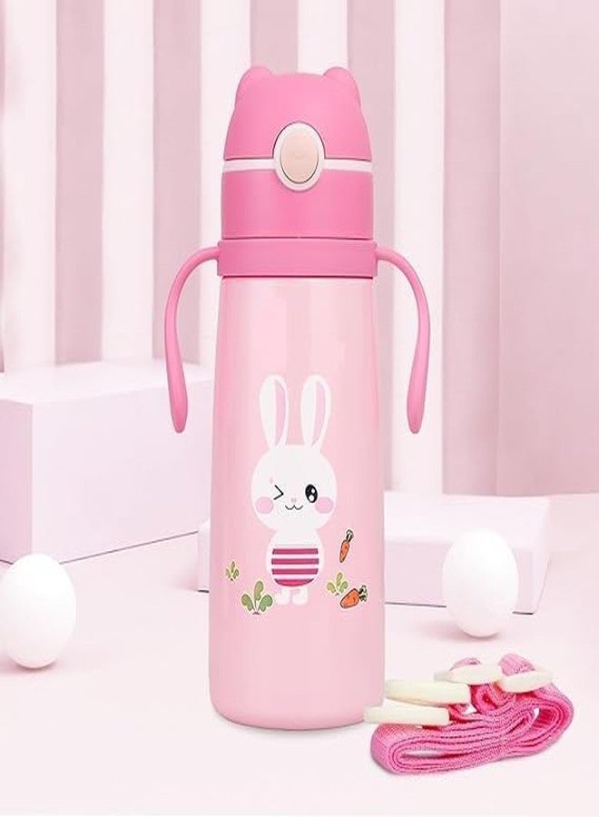 Zerya Goofy 480 ML Vacuum Thermo Seal Insulated Double Wall Steel Body Baby Sipper with One Touch Opening & Silicon Straw,Long Retention of Temperature of Hot & Cold Liquids (Pink) - Image 1