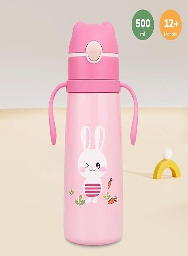 Zerya Goofy 480 ML Vacuum Thermo Seal Insulated Double Wall Steel Body Baby Sipper with One Touch Opening & Silicon Straw,Long Retention of Temperature of Hot & Cold Liquids (Pink) - Image 3