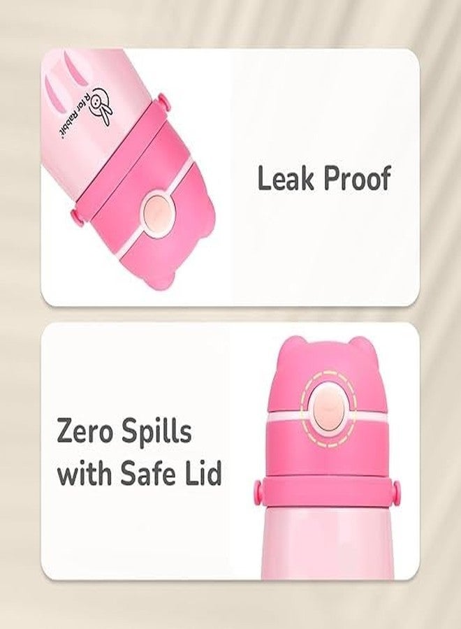 Zerya Goofy 480 ML Vacuum Thermo Seal Insulated Double Wall Steel Body Baby Sipper with One Touch Opening & Silicon Straw,Long Retention of Temperature of Hot & Cold Liquids (Pink) - Image 5