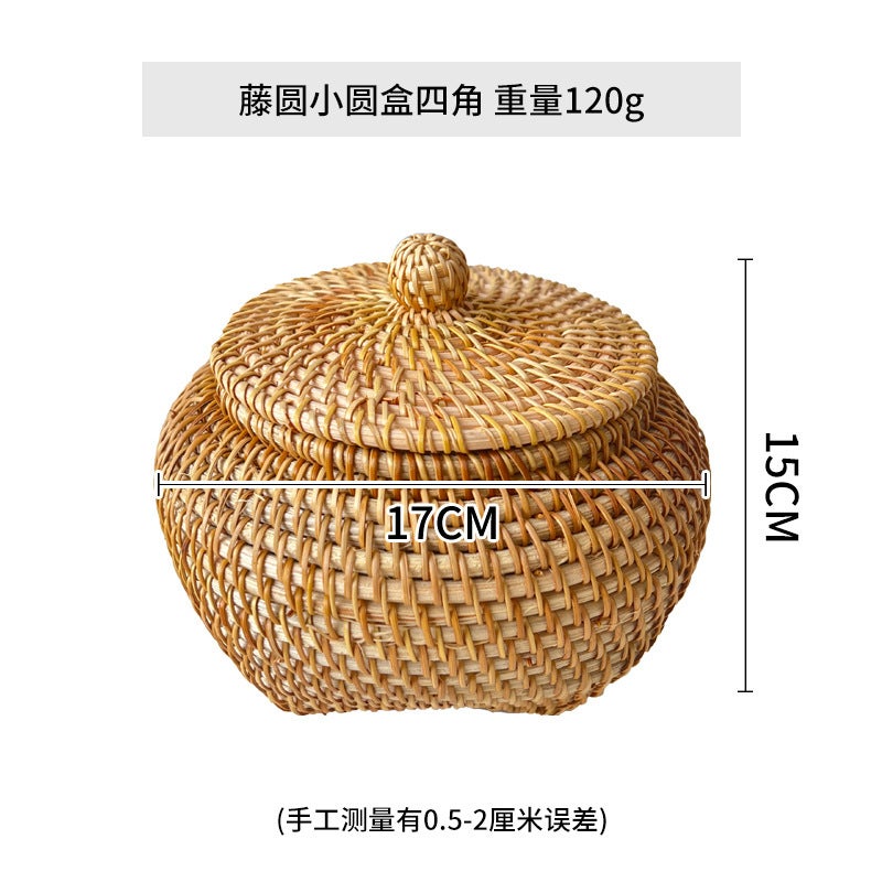 South Korea Autumn Rattan Woven Round Coffee Table Sundries Remote Control Modern Desktop Decorations Finishing With Lid Storage Box - Image 1