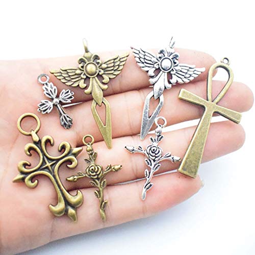 Youdiyla 100g Big Cross Pendants Collection - Antique Bronze Silver Sword Holy Angel Jesus Peace Cross Crucifix Metal Charms for Jewelry Making DIY Findings (HM23) - Image 5