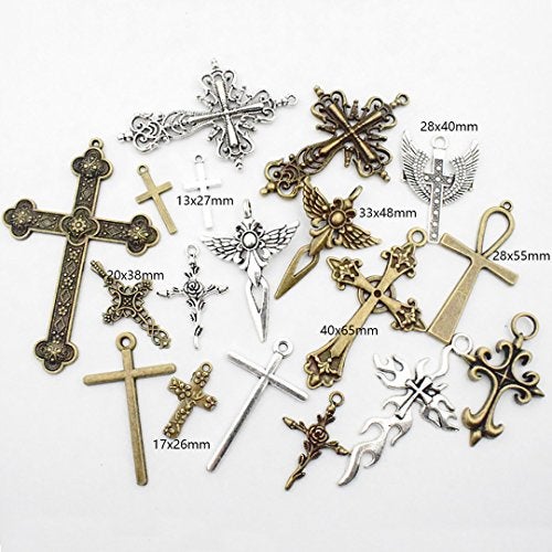 Youdiyla 100g Big Cross Pendants Collection - Antique Bronze Silver Sword Holy Angel Jesus Peace Cross Crucifix Metal Charms for Jewelry Making DIY Findings (HM23) - Image 2