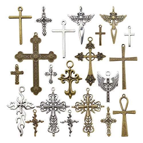 Youdiyla 100g Big Cross Pendants Collection - Antique Bronze Silver Sword Holy Angel Jesus Peace Cross Crucifix Metal Charms for Jewelry Making DIY Findings (HM23) - Image 1