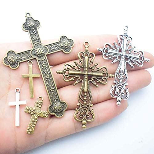 Youdiyla 100g Big Cross Pendants Collection - Antique Bronze Silver Sword Holy Angel Jesus Peace Cross Crucifix Metal Charms for Jewelry Making DIY Findings (HM23) - Image 4