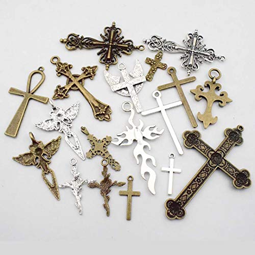 Youdiyla 100g Big Cross Pendants Collection - Antique Bronze Silver Sword Holy Angel Jesus Peace Cross Crucifix Metal Charms for Jewelry Making DIY Findings (HM23) - Image 3