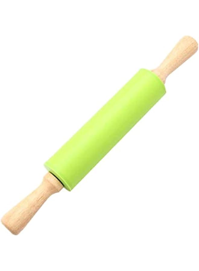 S-TOP Silicone Non Stick Wooden Handle Rolling Pin (Green, LZM008, Rolling Pins) - Image 1
