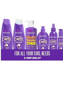 Aussie Aussie Miracle Curls Set: Shampoo, Conditioner, Deep Hydration, Spray Gel, Detangling Milk, and Oil Hair Treatment, Curl Oil, Coconut & Jojoba, Frizz Control, 6 Pieces 