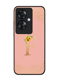 Stylizedd Rugged Black edge case for Oppo Reno11 F / Oppo F25 Pro 5G, Slim fit Soft Cover Custom Monogram Initial Letter Floral Pattern Alphabet - F (Rose Pink)  - Image 1
