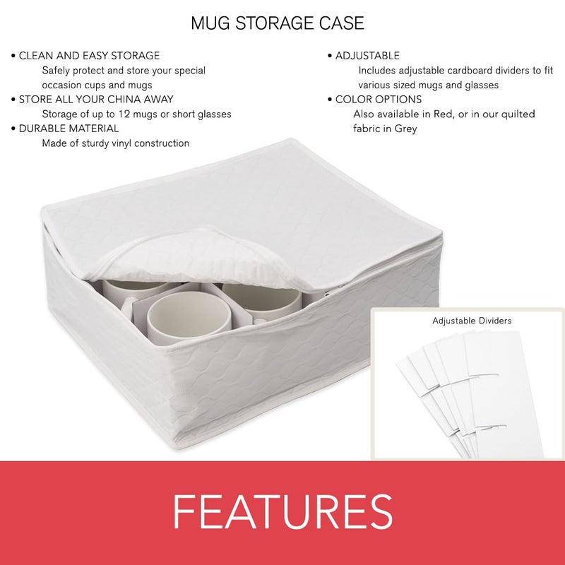 LAMINET Quilted Mug/Cup Storage Case - Holds Up to 12 Mugs/Cups - WHITE - Image 2