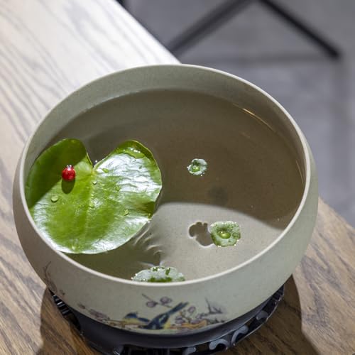 TOIVO Lotus Bowl Planter, Coarse Pottery Water Lily Flower Pot with Plastic Base, 7.8 inches (B-1) - Image 3