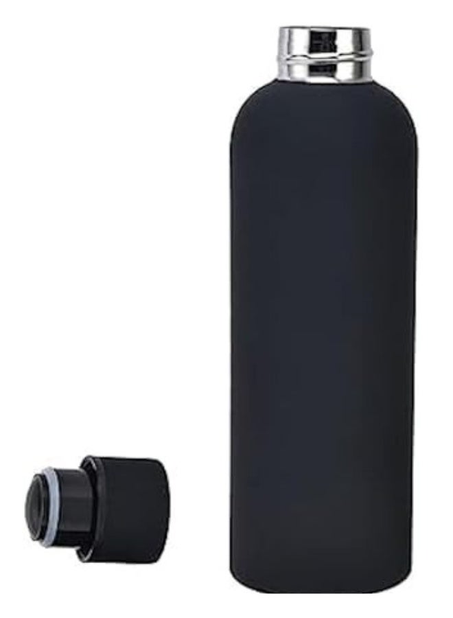 زجاجة ماء فاخرة سوداء اللون، معزولة بتفريغ الهواء بجدار مزدوج من الفولاذ المقاوم للصدأ - سعة 500 مل | تحافظ على المشروبات ساخنة أو باردة لساعات | مانعة للتسرب، سهلة الحمل، أنيقة، مناسبة للمطبخ، النادي الرياضي، السفر، المكتب، والاستخدام اليومي - Image 1