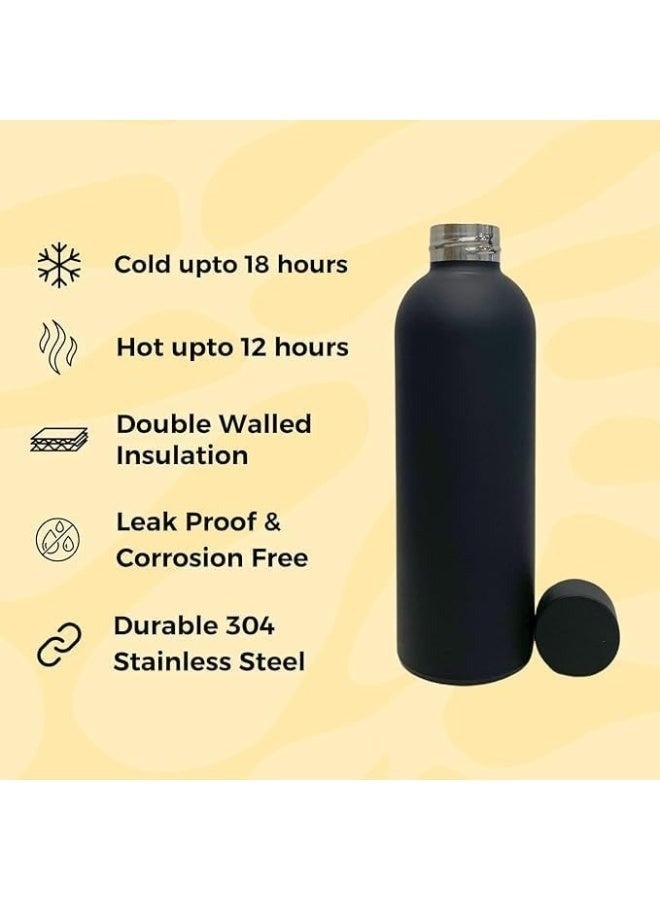 زجاجة ماء فاخرة سوداء اللون، معزولة بتفريغ الهواء بجدار مزدوج من الفولاذ المقاوم للصدأ - سعة 500 مل | تحافظ على المشروبات ساخنة أو باردة لساعات | مانعة للتسرب، سهلة الحمل، أنيقة، مناسبة للمطبخ، النادي الرياضي، السفر، المكتب، والاستخدام اليومي - Image 5