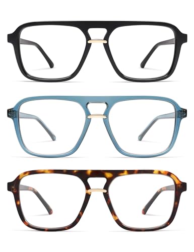 AMOMOMA 3 Pack Trendy Aviator Reading Glasses for Women Men Stylish Square Blue Light Blocking Readers AM6164 Mix (+1.50 Magnification Strength) - Image 1