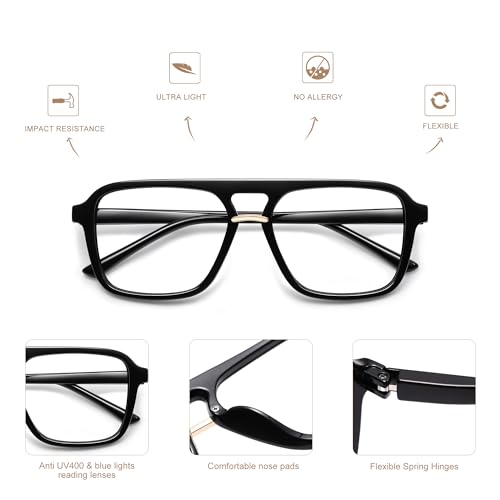 AMOMOMA 3 Pack Trendy Aviator Reading Glasses for Women Men Stylish Square Blue Light Blocking Readers AM6164 Mix (+1.50 Magnification Strength) - Image 4