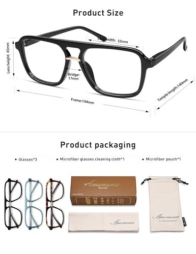 AMOMOMA 3 Pack Trendy Aviator Reading Glasses for Women Men Stylish Square Blue Light Blocking Readers AM6164 Mix (+1.50 Magnification Strength) - Image 5
