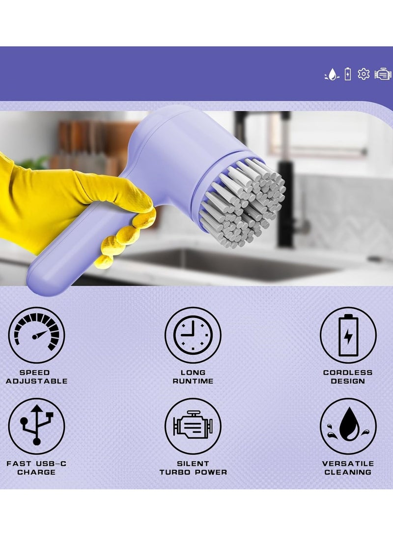Electric Spin Scrubber, Power Scrubber Cordless Shower for Cleaning with led Display, Bathroom, Tub, Kitchen Stove, Tile Grout four Brush Heads (purple) - Image 2