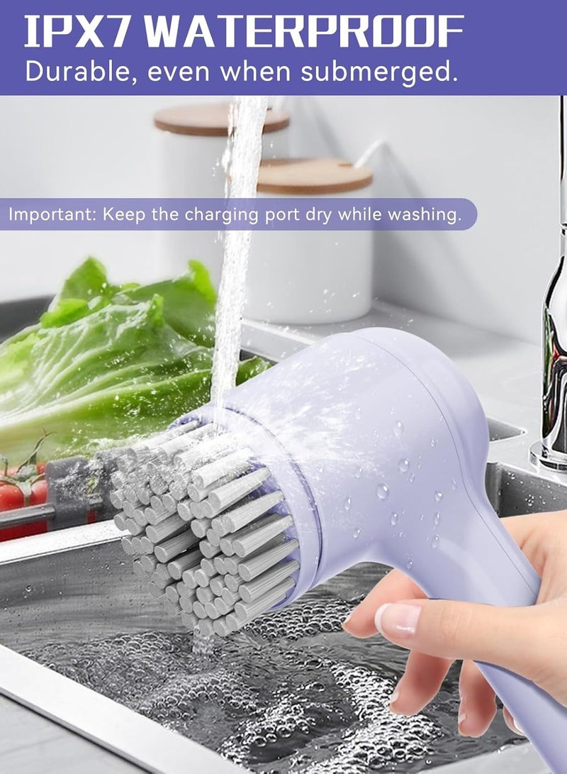 Electric Spin Scrubber, Power Scrubber Cordless Shower for Cleaning with led Display, Bathroom, Tub, Kitchen Stove, Tile Grout four Brush Heads (purple) - Image 3