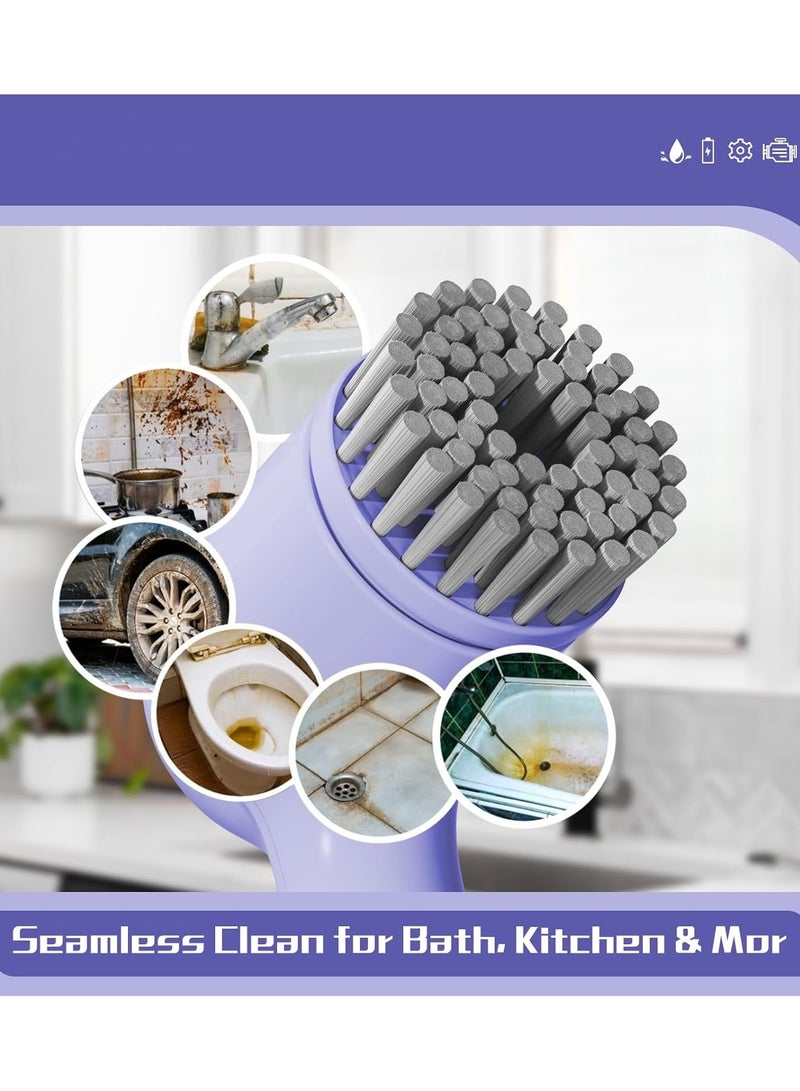 Electric Spin Scrubber, Power Scrubber Cordless Shower for Cleaning with led Display, Bathroom, Tub, Kitchen Stove, Tile Grout four Brush Heads (purple) - Image 4