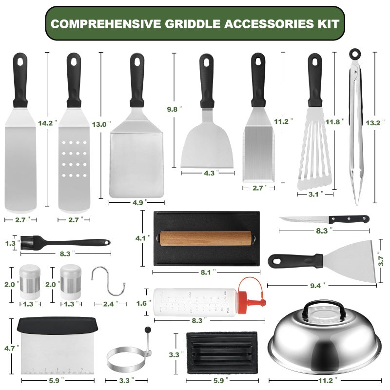 EWFEN 35PCS Griddle Accessories Kit, Flat Top Grill Accessories Set for Blackstone and Camp Chef, Grill Spatula Set with Enlarged Spatulas, Basting Cover, Scraper for Outdoor Barbecue - Image 2