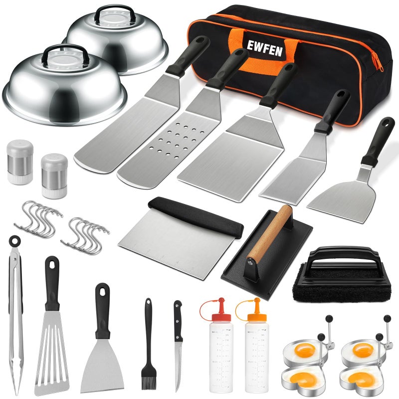 EWFEN 35PCS Griddle Accessories Kit, Flat Top Grill Accessories Set for Blackstone and Camp Chef, Grill Spatula Set with Enlarged Spatulas, Basting Cover, Scraper for Outdoor Barbecue - Image 1