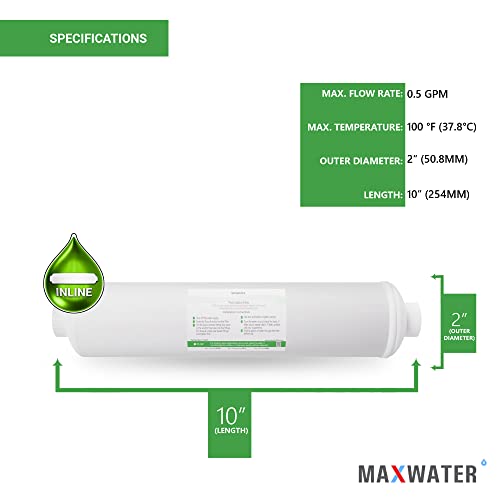 Max Water Post Activated Carbon Water Filter Replacement – 5 Micron Inline Filter – 10 inch Inline Carbon Filter– Under Sink and Reverse Fits most Reverse Osmosis Systems (1 pack) - Image 2