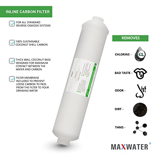Max Water Post Activated Carbon Water Filter Replacement – 5 Micron Inline Filter – 10 inch Inline Carbon Filter– Under Sink and Reverse Fits most Reverse Osmosis Systems (1 pack) - Image 3
