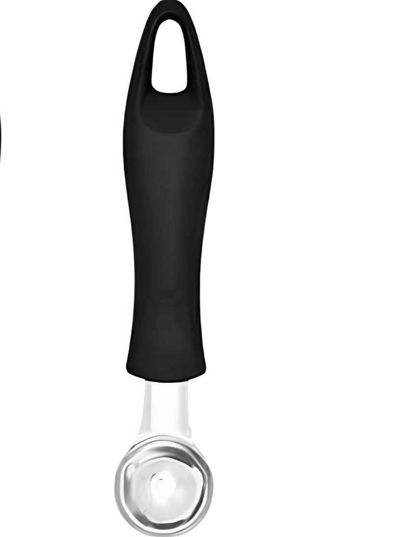 Silver stainless steel ice cream spoon with black handle 