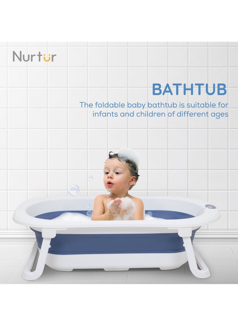 Nurtur حوض استحمام للأطفال قابل للطي مع شاشة عرض رقمية لدرجة الحرارة حوض سباحة صغير للأطفال بتصميم مانع للانزلاق باللون الأزرق  - Image 5