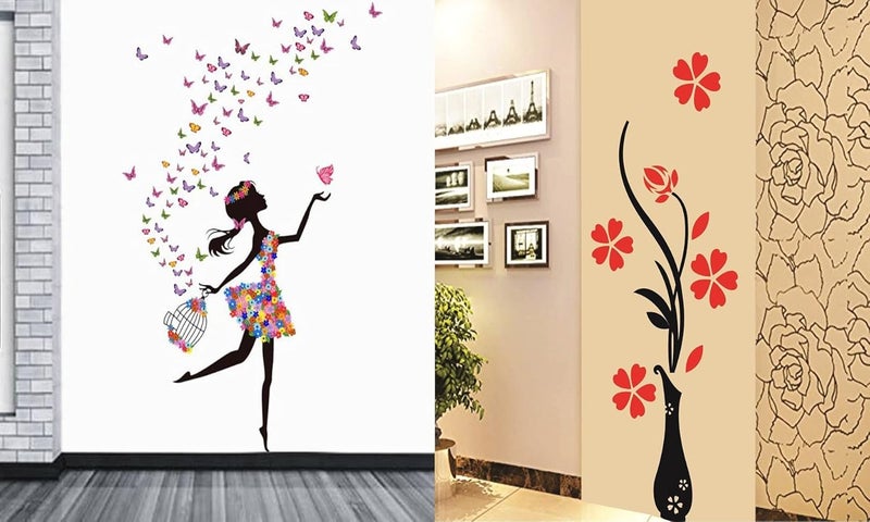 WalltechSet of 2 Wall Sticker Dream Girl and Flower Vase Red Wall Sticker - Image 1