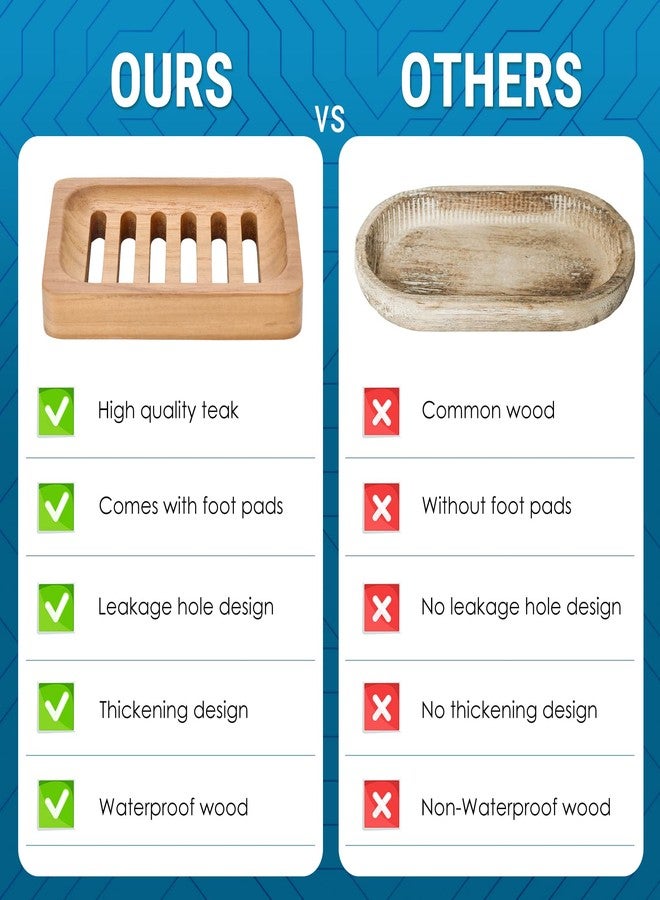 DEBETOOL Teak Wood Soap Dish, 2 Pack Waterproof Self Draining Soap Dish - Natural Wooden Bar Soap Holder for Bathroom and Kitchen - Image 5