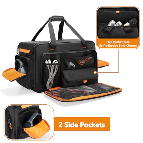 GRAOSO Speaker Carrying Bag Compatible with Mackie Thump Go 8", Loudspeaker Storage Bag with Removable Bottom Board, Padded Handle and Shoulder Strap, Multiple Pockets for Microphone, Cable, Black - Image 3