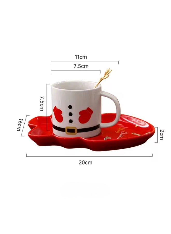 مجموعة أكواب قهوة عيد الميلاد مع صحن شجرة وملعقة ذهبية، هدية العيد - Image 3