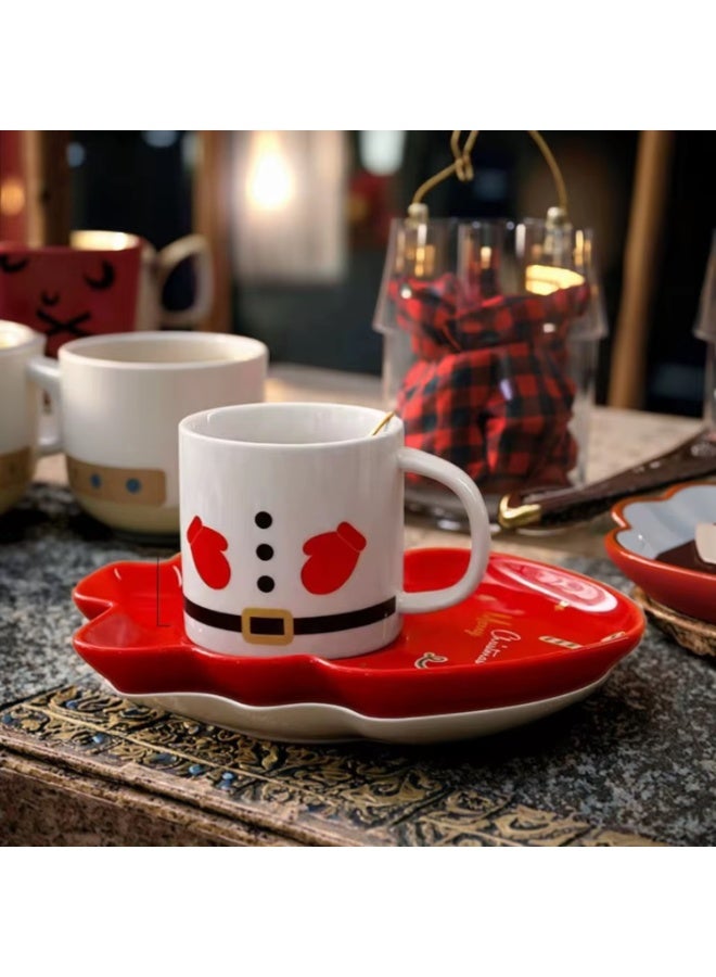 مجموعة أكواب قهوة عيد الميلاد مع صحن شجرة وملعقة ذهبية، هدية العيد - Image 4