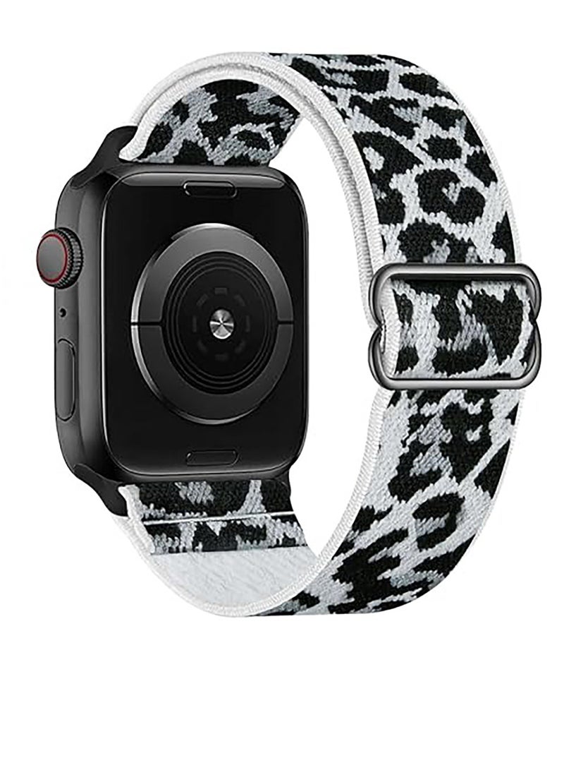 Nylon Solo Loop Stretchy Straps For Apple Watch Band 41mm 40mm 38mm, Elastic Wristbands Strap for iwatch Series 9 8 7 6 5 4 3 2 1 SE 2 SE White Leopard